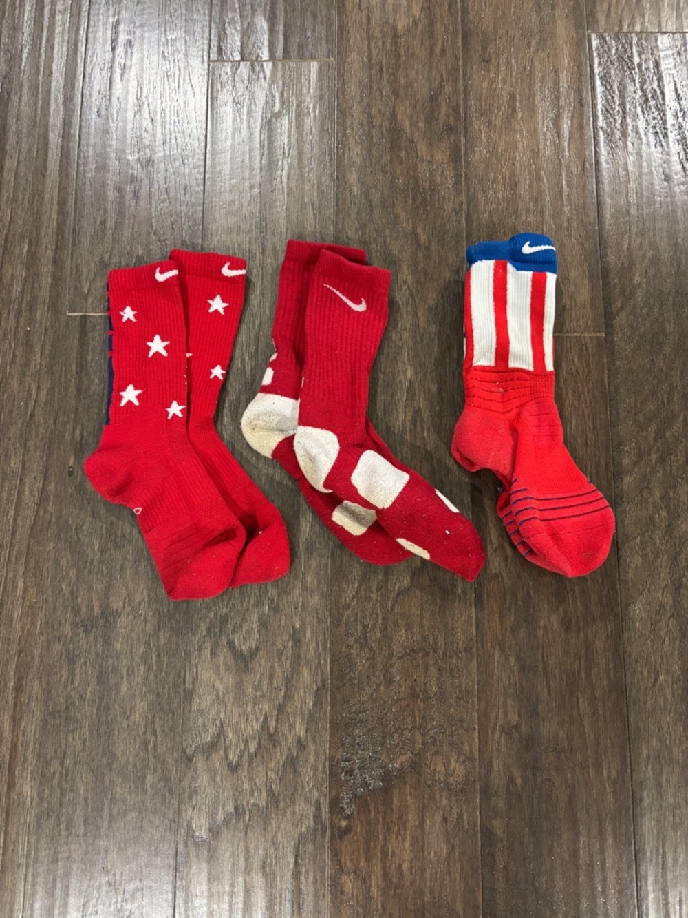 Nike Red Athletic Crew Socks Trio with Star and Striped Accents